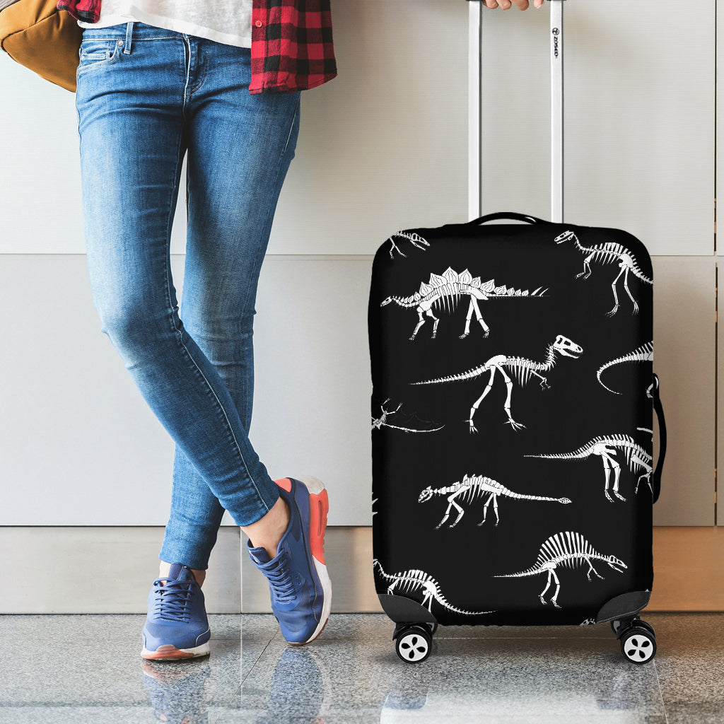 Black And White Dinosaur Fossil Print Luggage Cover