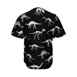 Black And White Dinosaur Fossil Print Men's Baseball Jersey