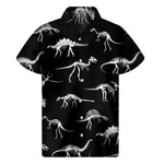 Black And White Dinosaur Fossil Print Men's Short Sleeve Shirt