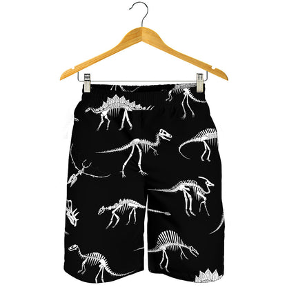 Black And White Dinosaur Fossil Print Men's Shorts