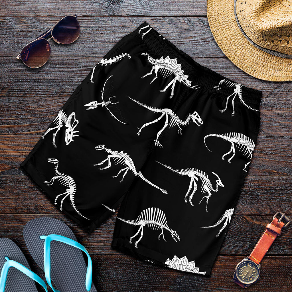 Black And White Dinosaur Fossil Print Men's Shorts