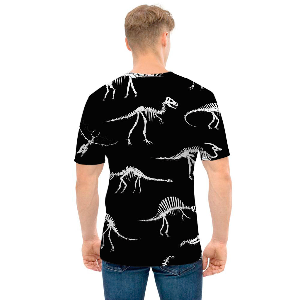 Black And White Dinosaur Fossil Print Men's T-Shirt
