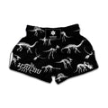 Black And White Dinosaur Fossil Print Muay Thai Boxing Shorts