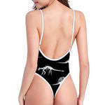 Black And White Dinosaur Fossil Print One Piece High Cut Swimsuit