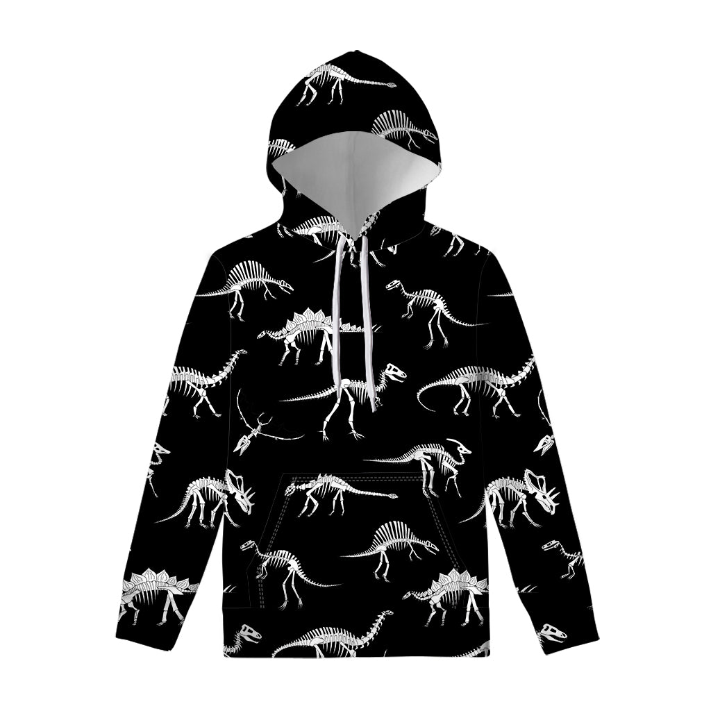 Black And White Dinosaur Fossil Print Pullover Hoodie