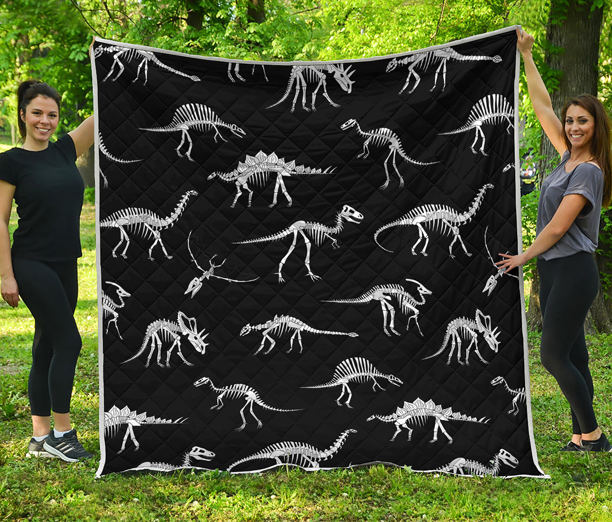 Black And White Dinosaur Fossil Print Quilt