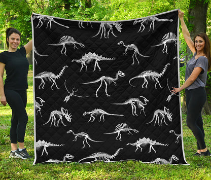 Black And White Dinosaur Fossil Print Quilt