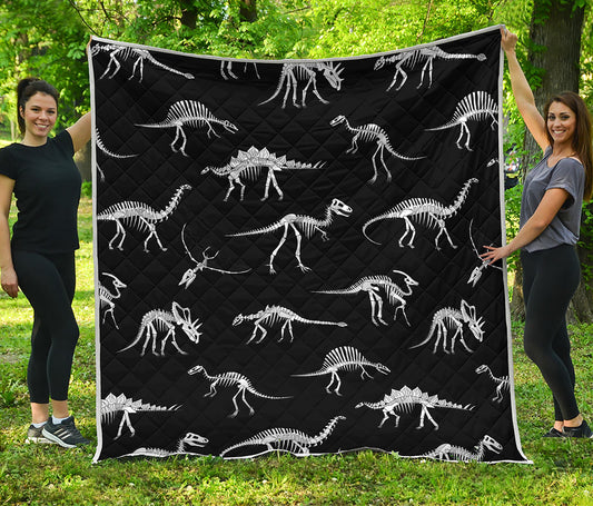 Black And White Dinosaur Fossil Print Quilt