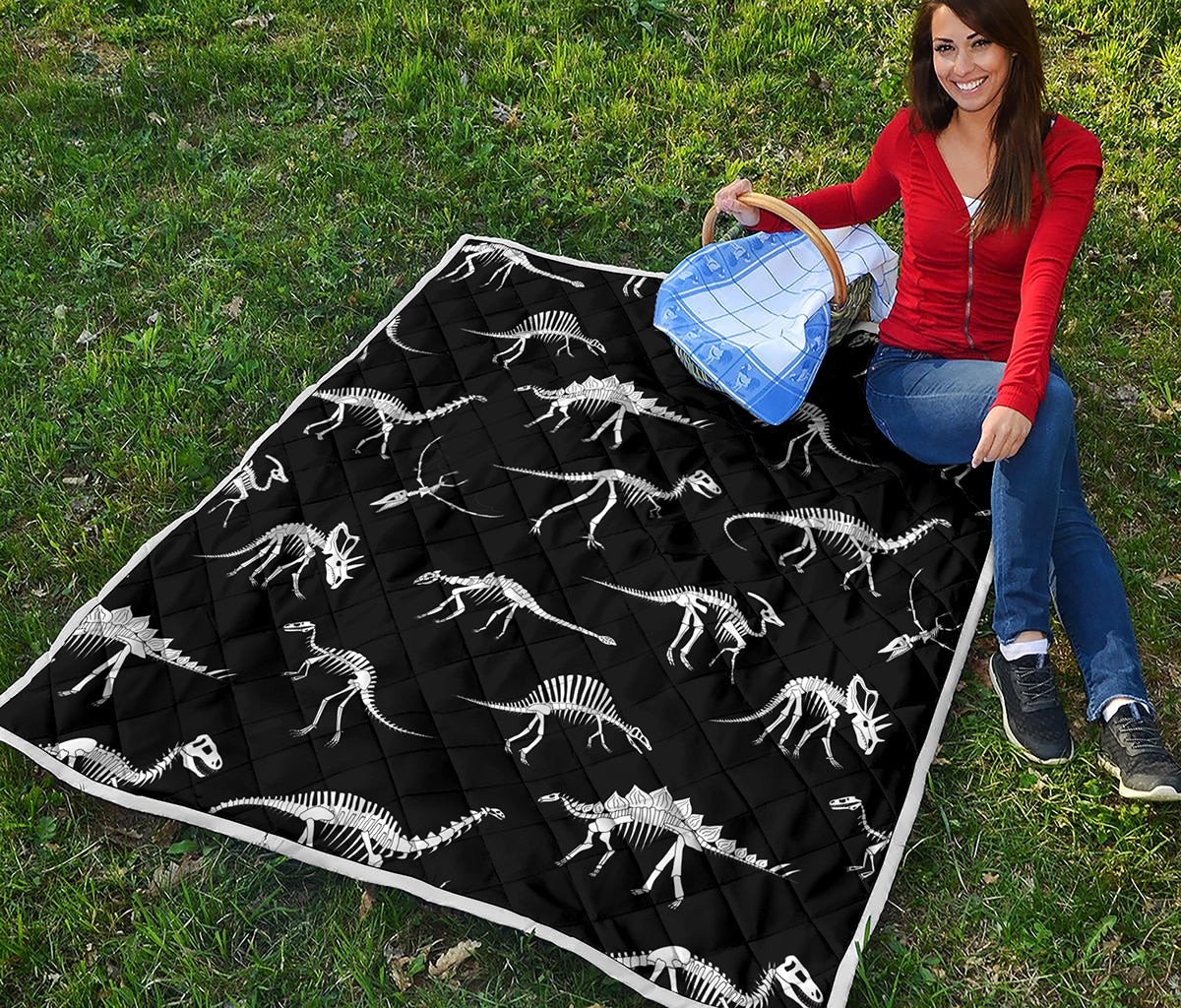 Black And White Dinosaur Fossil Print Quilt