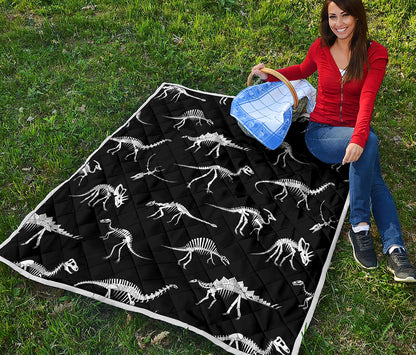 Black And White Dinosaur Fossil Print Quilt