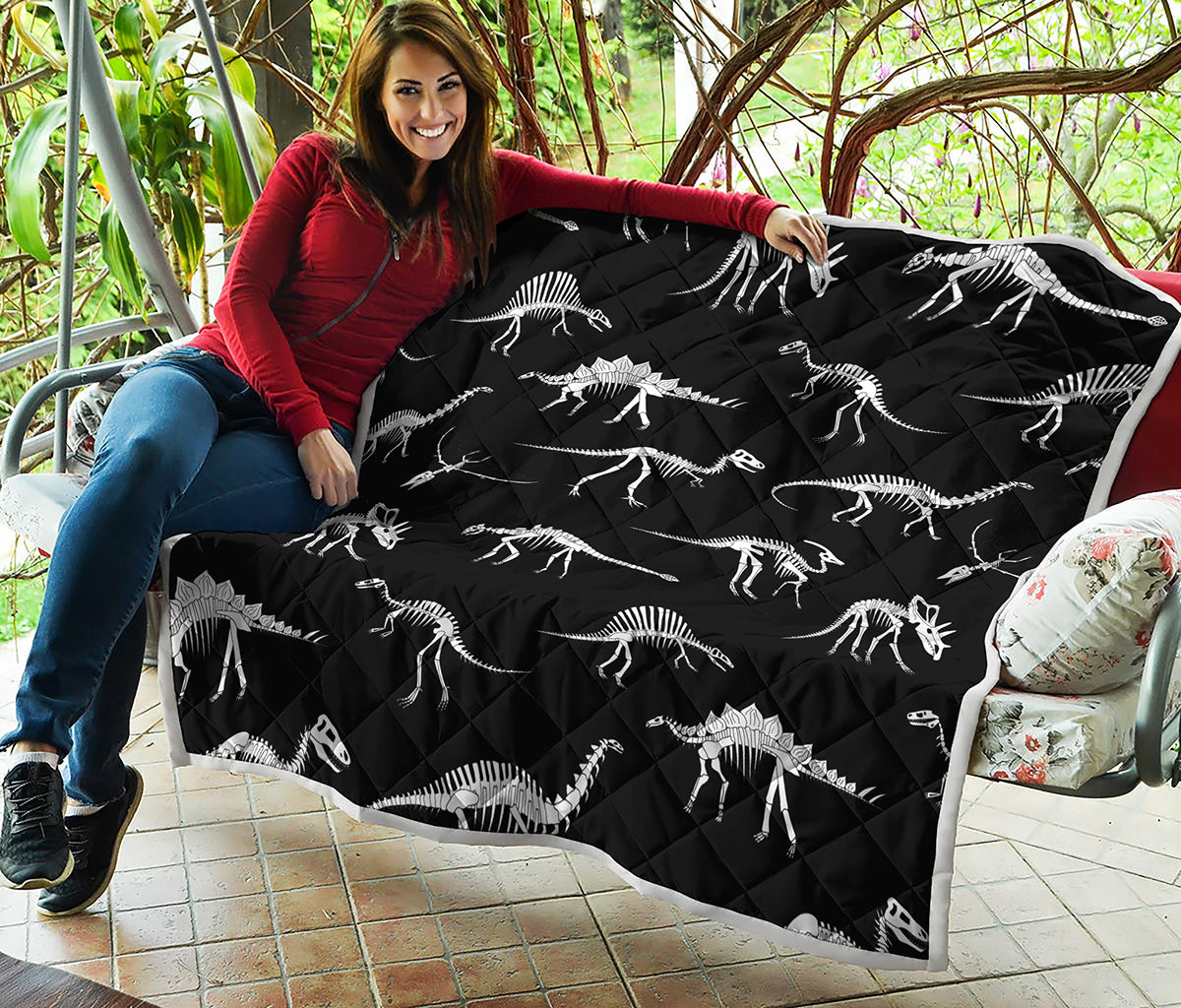 Black And White Dinosaur Fossil Print Quilt