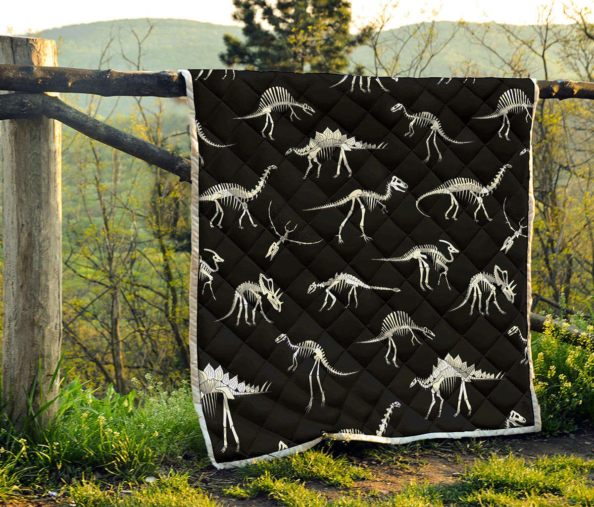 Black And White Dinosaur Fossil Print Quilt