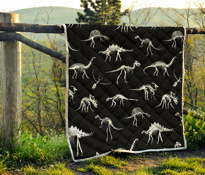 Black And White Dinosaur Fossil Print Quilt