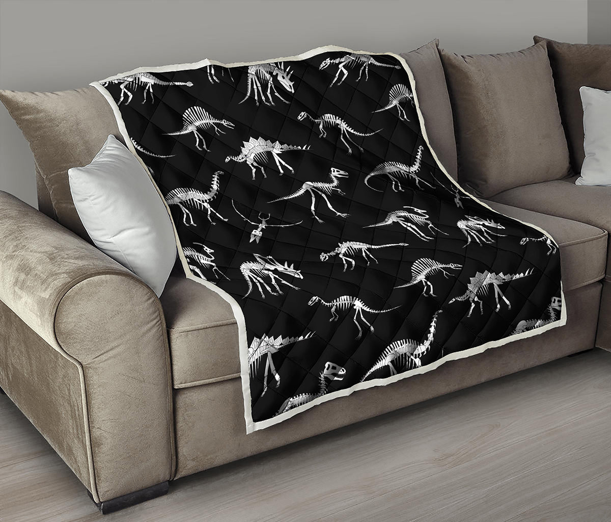 Black And White Dinosaur Fossil Print Quilt