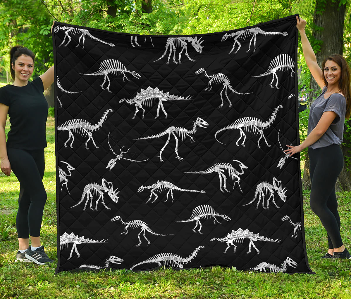 Black And White Dinosaur Fossil Print Quilt