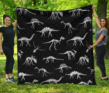 Black And White Dinosaur Fossil Print Quilt