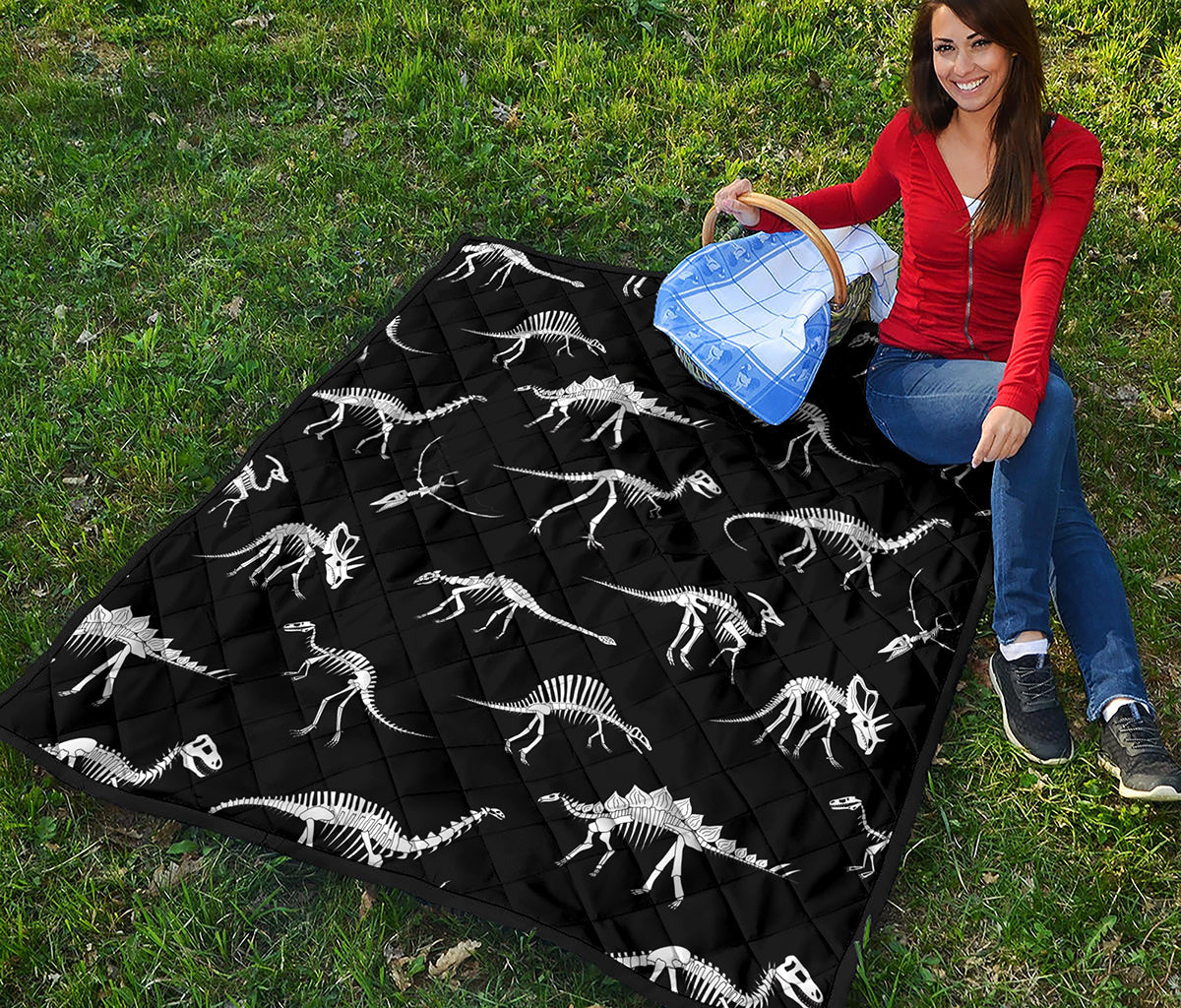 Black And White Dinosaur Fossil Print Quilt