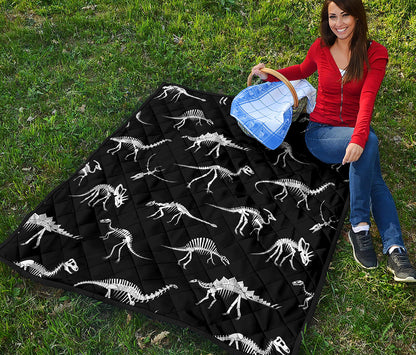 Black And White Dinosaur Fossil Print Quilt