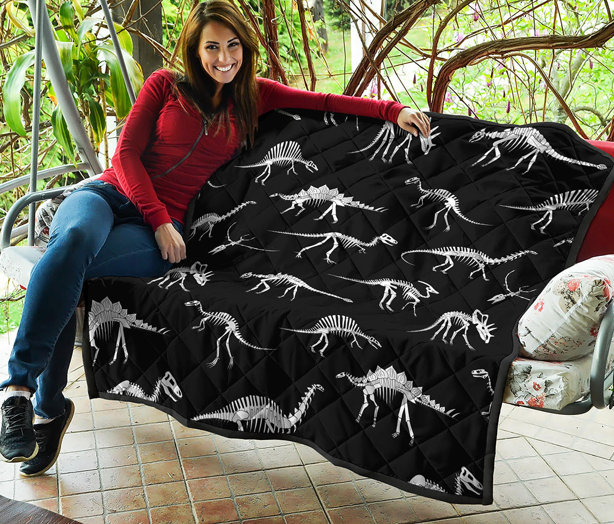 Black And White Dinosaur Fossil Print Quilt