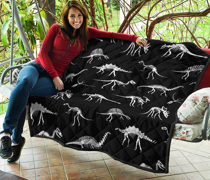 Black And White Dinosaur Fossil Print Quilt