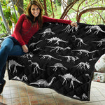 Black And White Dinosaur Fossil Print Quilt