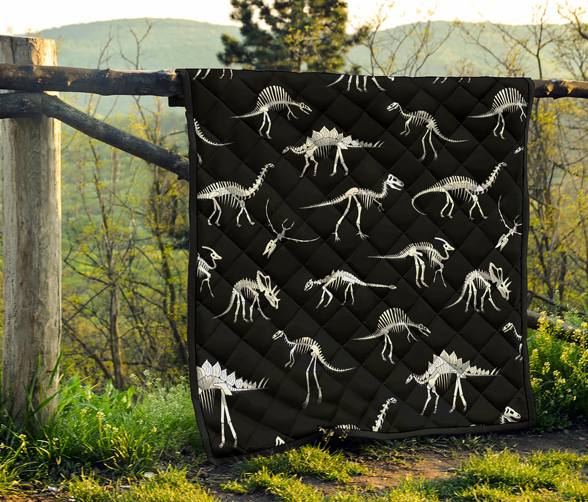 Black And White Dinosaur Fossil Print Quilt