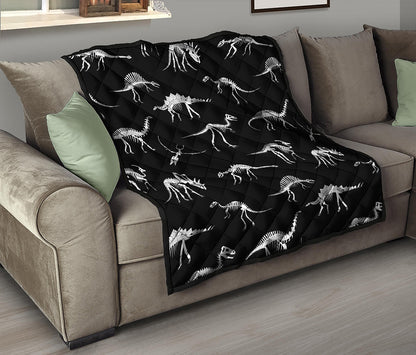 Black And White Dinosaur Fossil Print Quilt