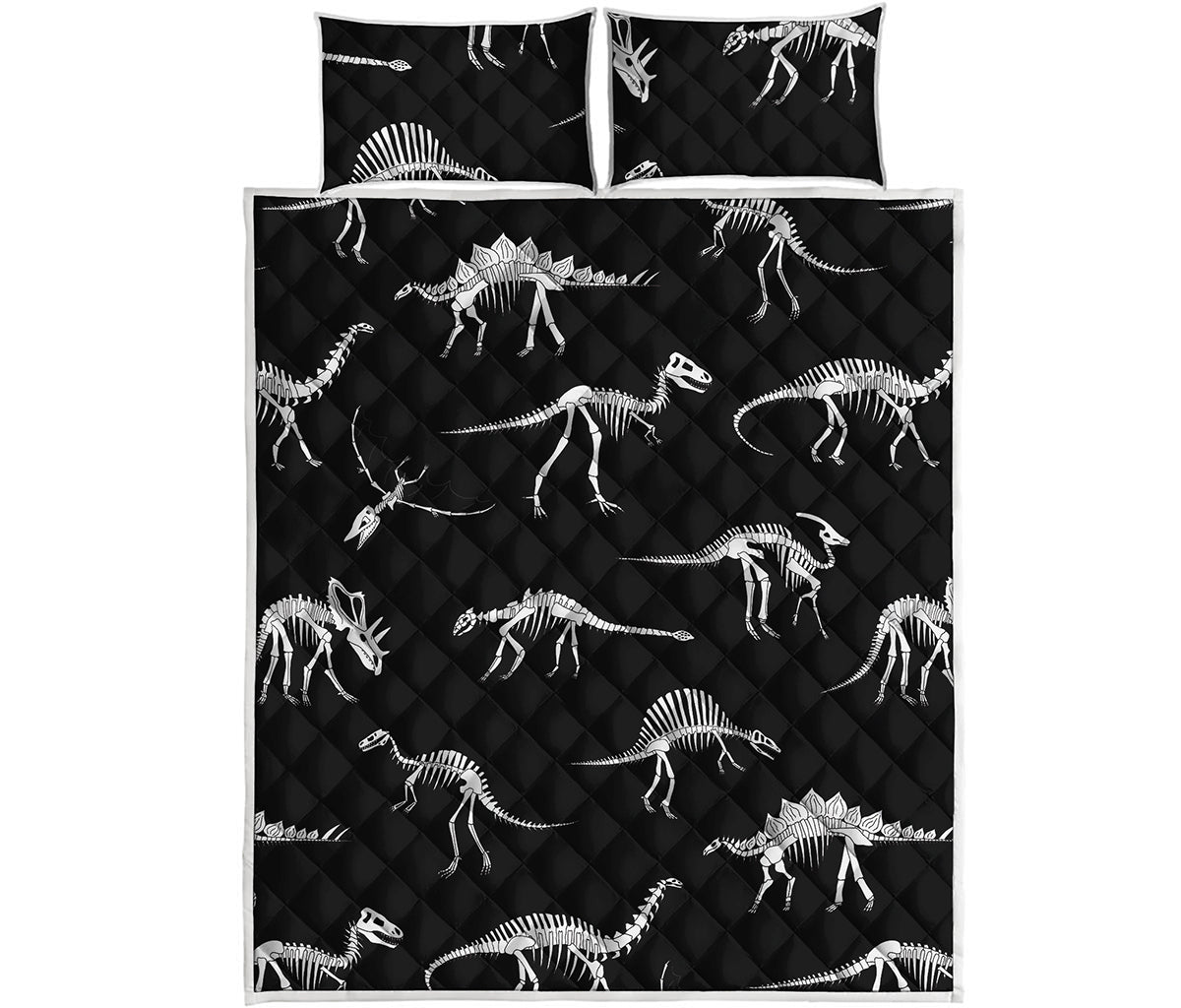 Black And White Dinosaur Fossil Print Quilt Bed Set