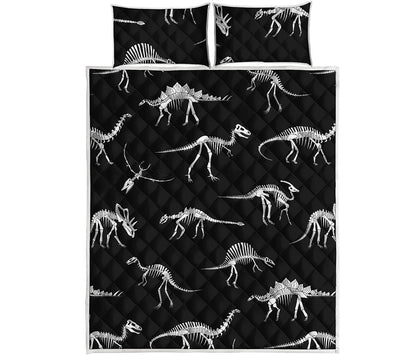 Black And White Dinosaur Fossil Print Quilt Bed Set