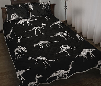 Black And White Dinosaur Fossil Print Quilt Bed Set