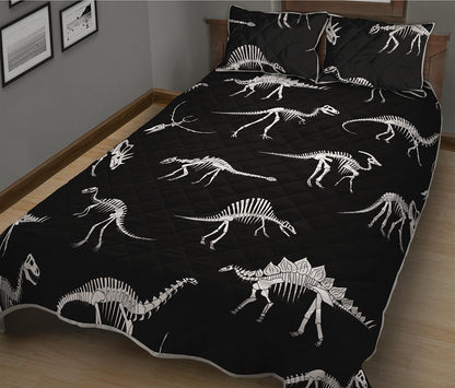 Black And White Dinosaur Fossil Print Quilt Bed Set