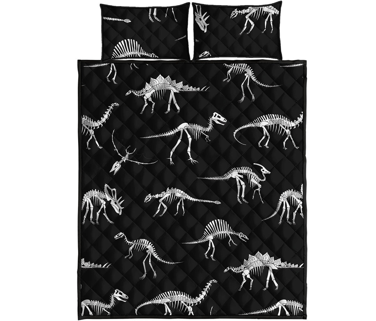 Black And White Dinosaur Fossil Print Quilt Bed Set