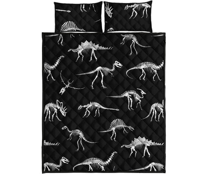 Black And White Dinosaur Fossil Print Quilt Bed Set