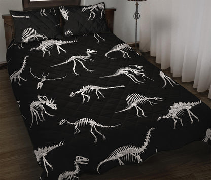 Black And White Dinosaur Fossil Print Quilt Bed Set