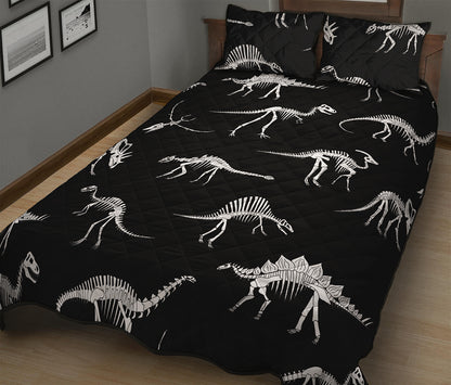 Black And White Dinosaur Fossil Print Quilt Bed Set