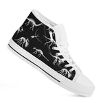 Black And White Dinosaur Fossil Print White High Top Shoes