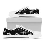 Black And White Dinosaur Fossil Print White Low Top Shoes
