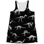 Black And White Dinosaur Fossil Print Women's Racerback Tank Top