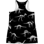 Black And White Dinosaur Fossil Print Women's Racerback Tank Top