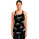 Black And White Dinosaur Fossil Print Women's Racerback Tank Top