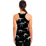 Black And White Dinosaur Fossil Print Women's Racerback Tank Top