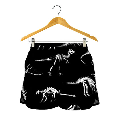 Black And White Dinosaur Fossil Print Women's Shorts