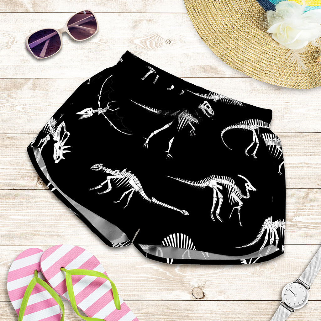 Black And White Dinosaur Fossil Print Women's Shorts