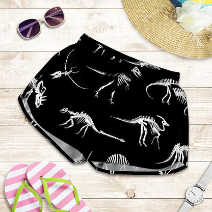 Black And White Dinosaur Fossil Print Women's Shorts