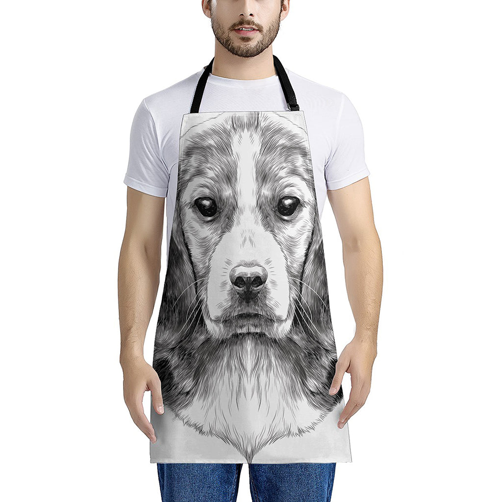 Black And White Drawing Beagle Print Apron