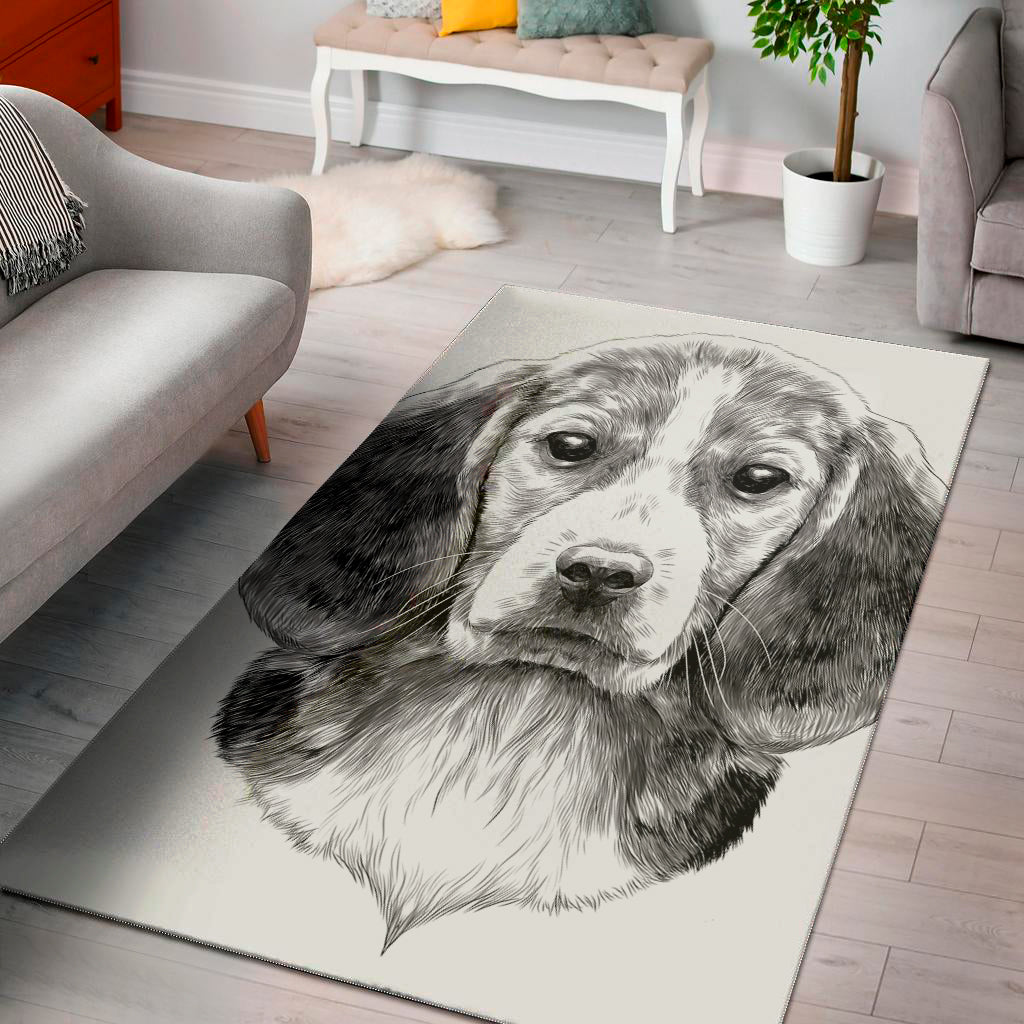 Black And White Drawing Beagle Print Area Rug