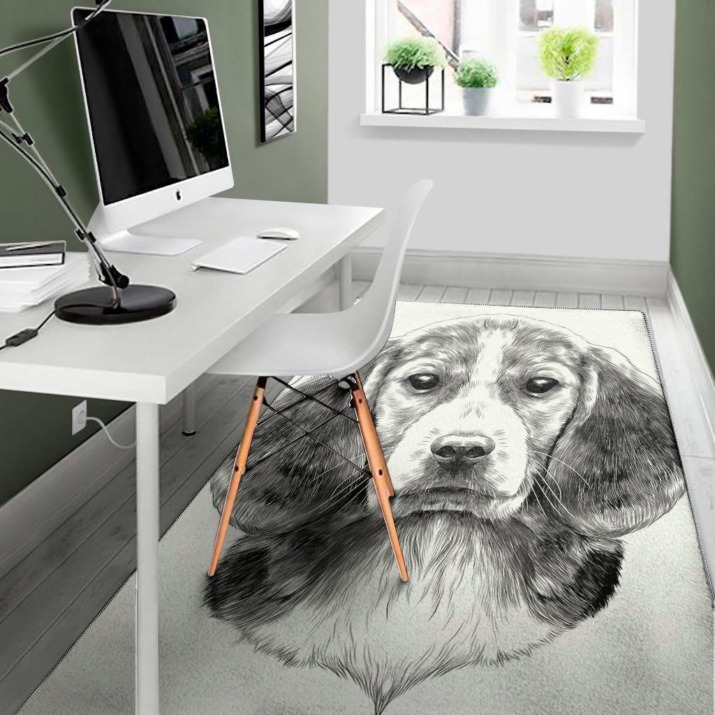 Black And White Drawing Beagle Print Area Rug