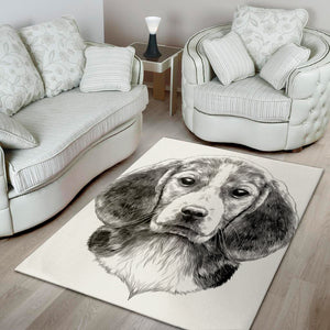 Black And White Drawing Beagle Print Area Rug