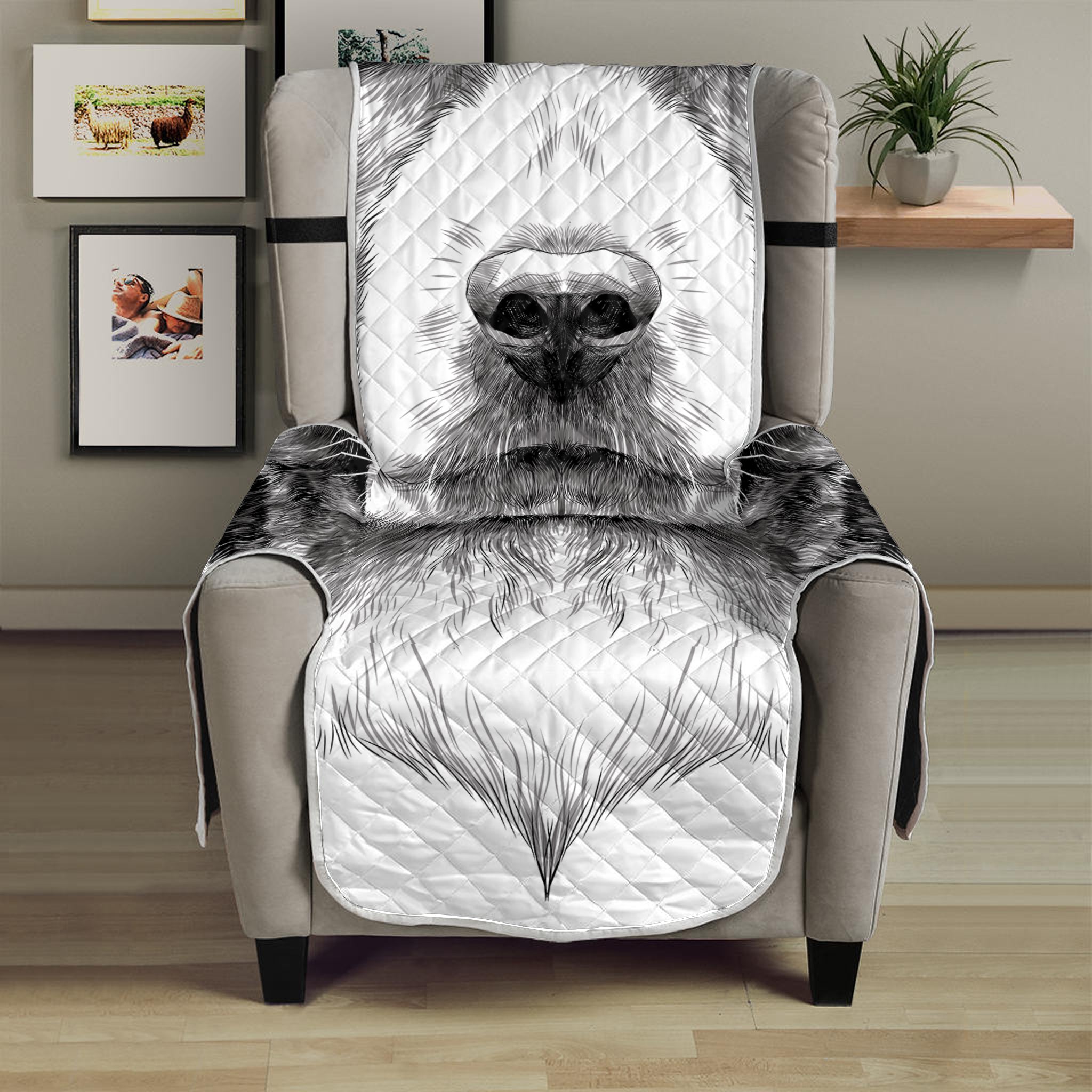 Black And White Drawing Beagle Print Armchair Protector