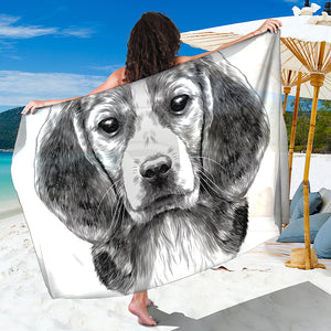 Black And White Drawing Beagle Print Beach Sarong Wrap